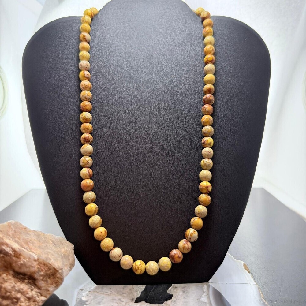 Sterling Southwestern Style 8mm Snake Skin Jasper Beads 20" Necklace For Women